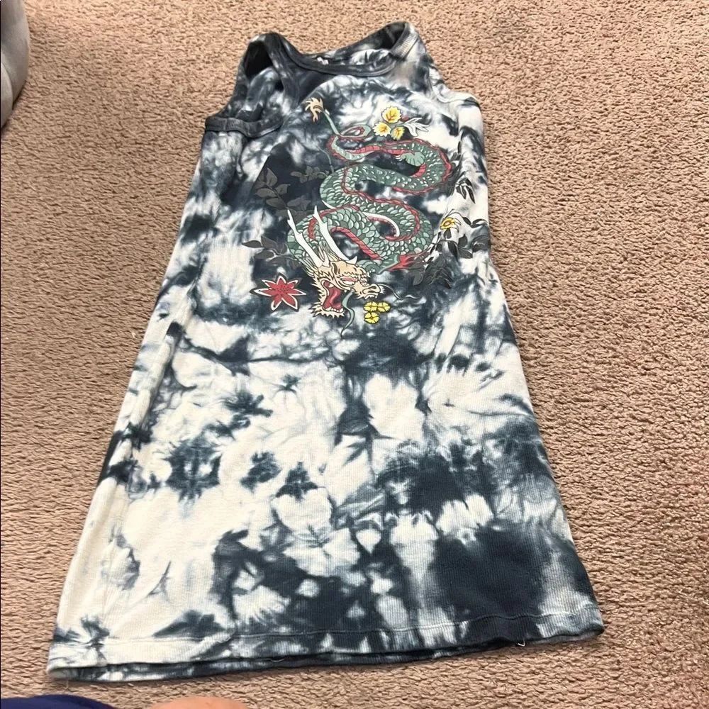 Fashion Nova Tie-Dye Dragon Dress - Black and White